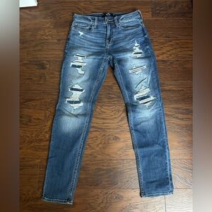 Hollister Men's Ripped Blue Skinny Jeans